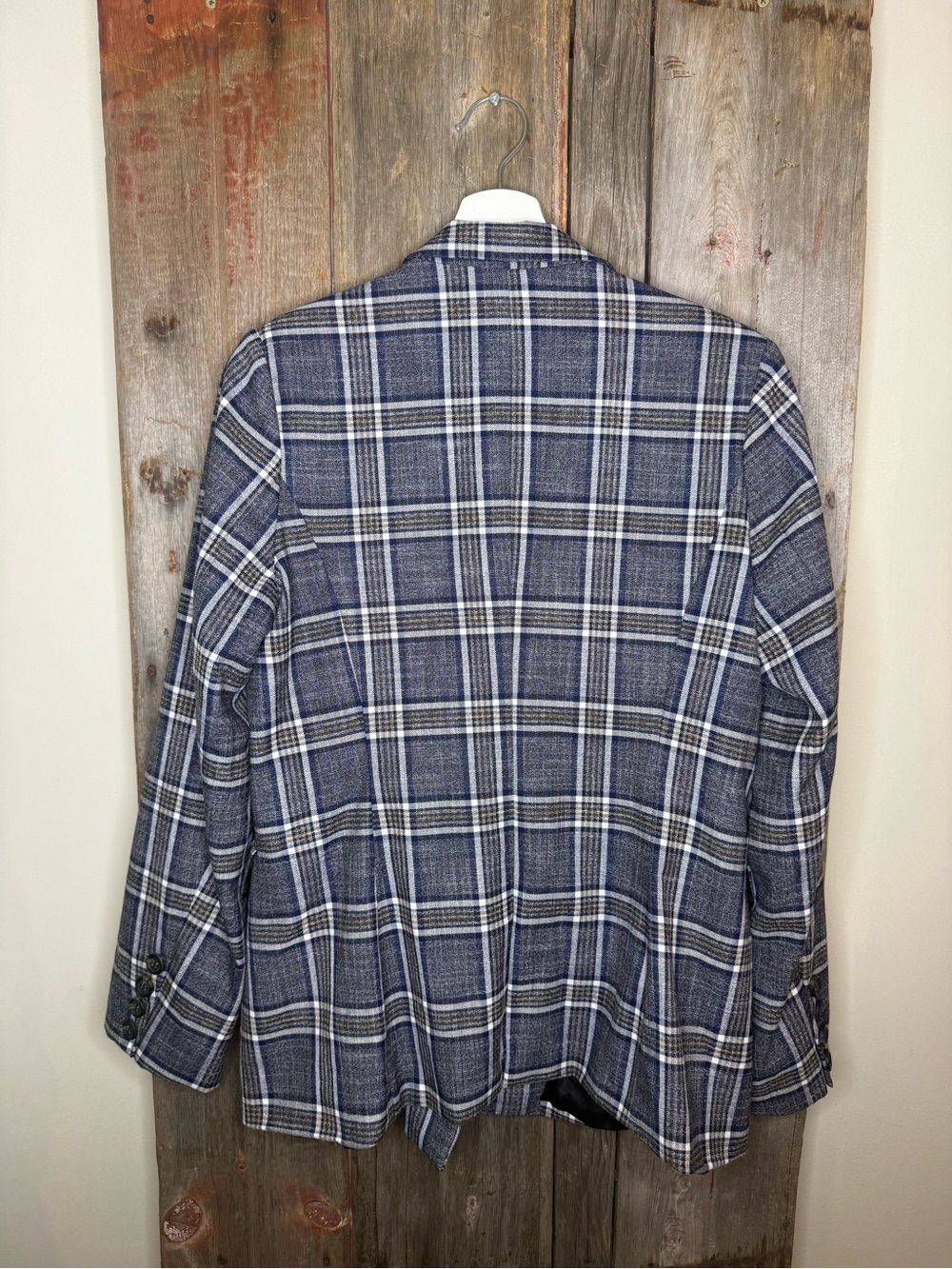Heartloom Double-Breasted Plaid Blazer in Blue and White size Medium - Picture 6 of 10